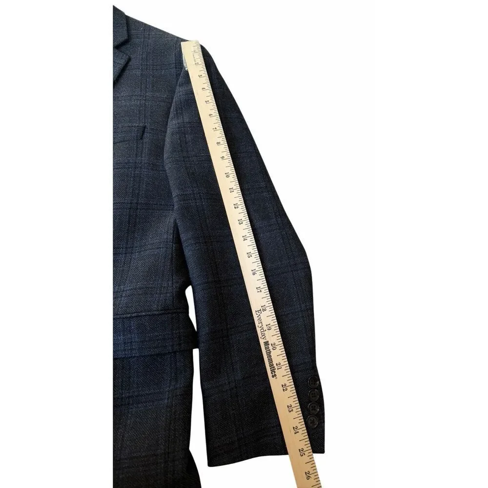 Lauren Ralph Lauren Men’s Blazer Jacket Two Buttons Wool Checked Gray Blue 44 Re